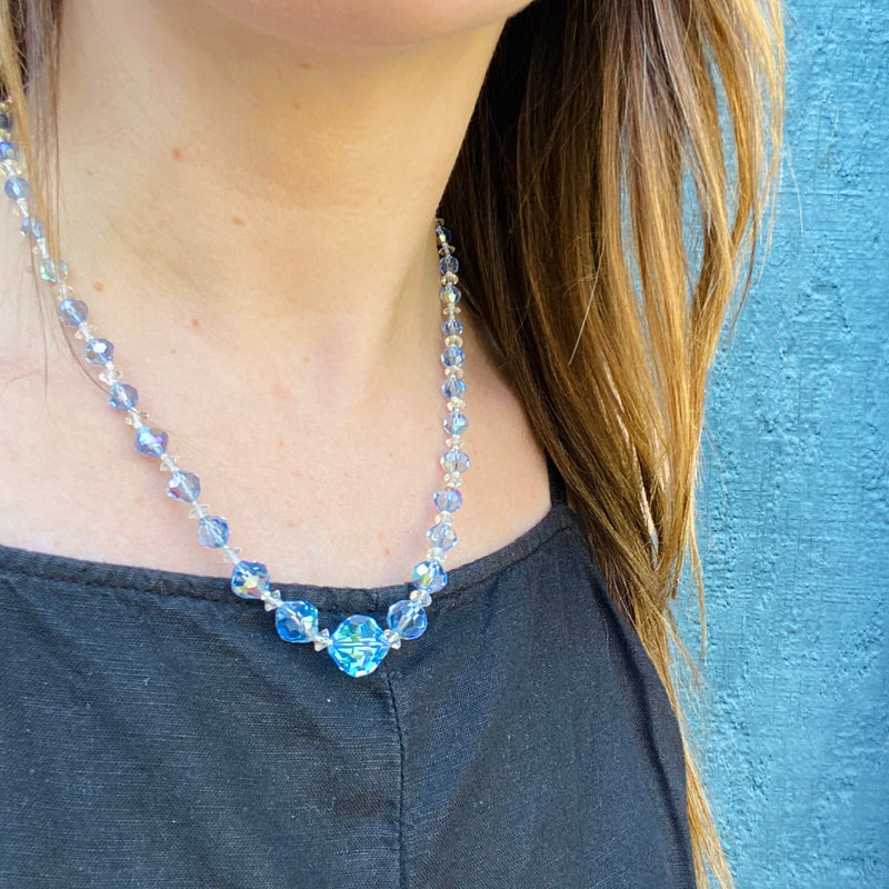 Blue and White Aurora Beads with AB Finish