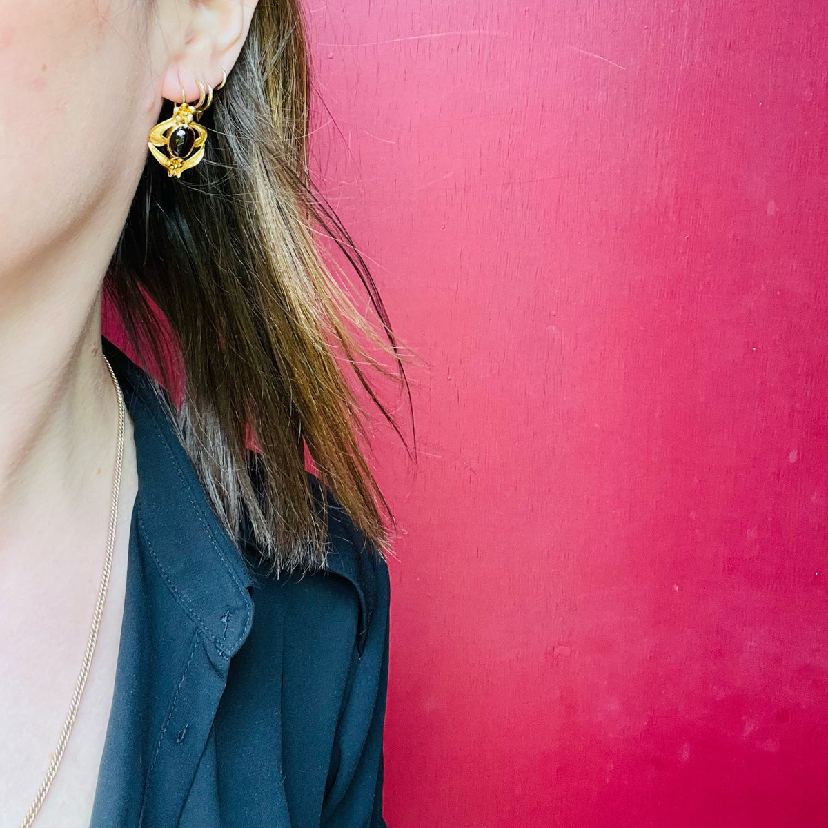 Rare and Stunning High Karat Gold and Garnet Earrings