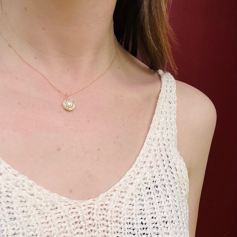 Engraved Two Tone Hexagonal Diamond Pendant