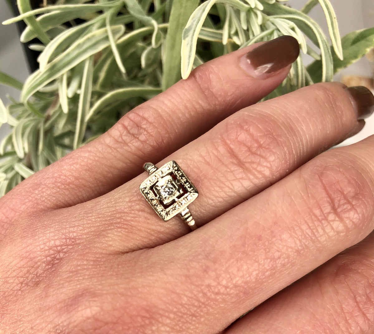 Sweet 1940's White Gold and Diamond Ring