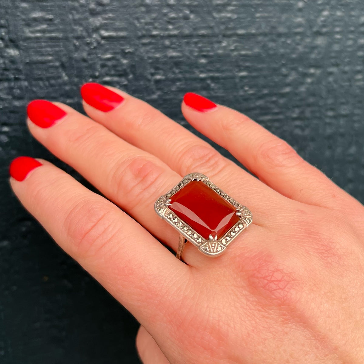Art Deco Carnelian Marcasite Ring