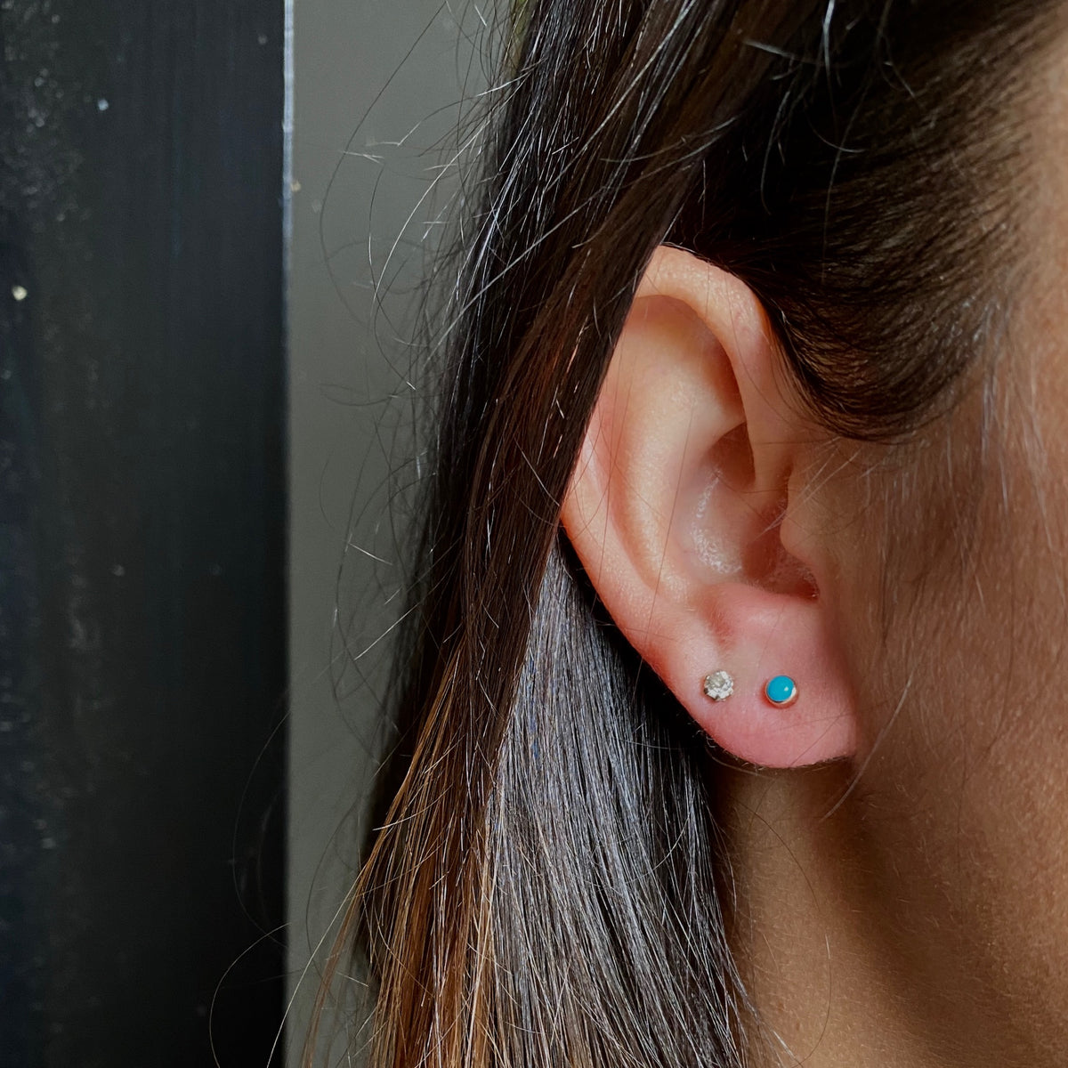 Tiny Persian Turquoise Studs in Recycled Rose Gold