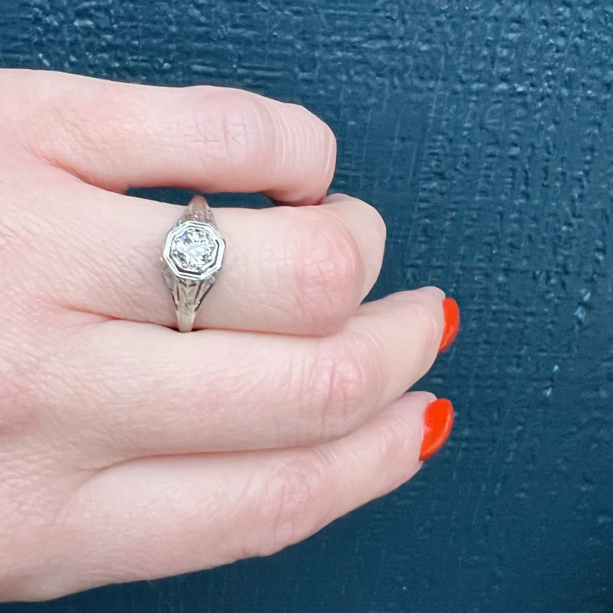 Intricate Filigree and Old European Cut Diamond RingIntricate Filigree and Old European Cut Diamond Ring