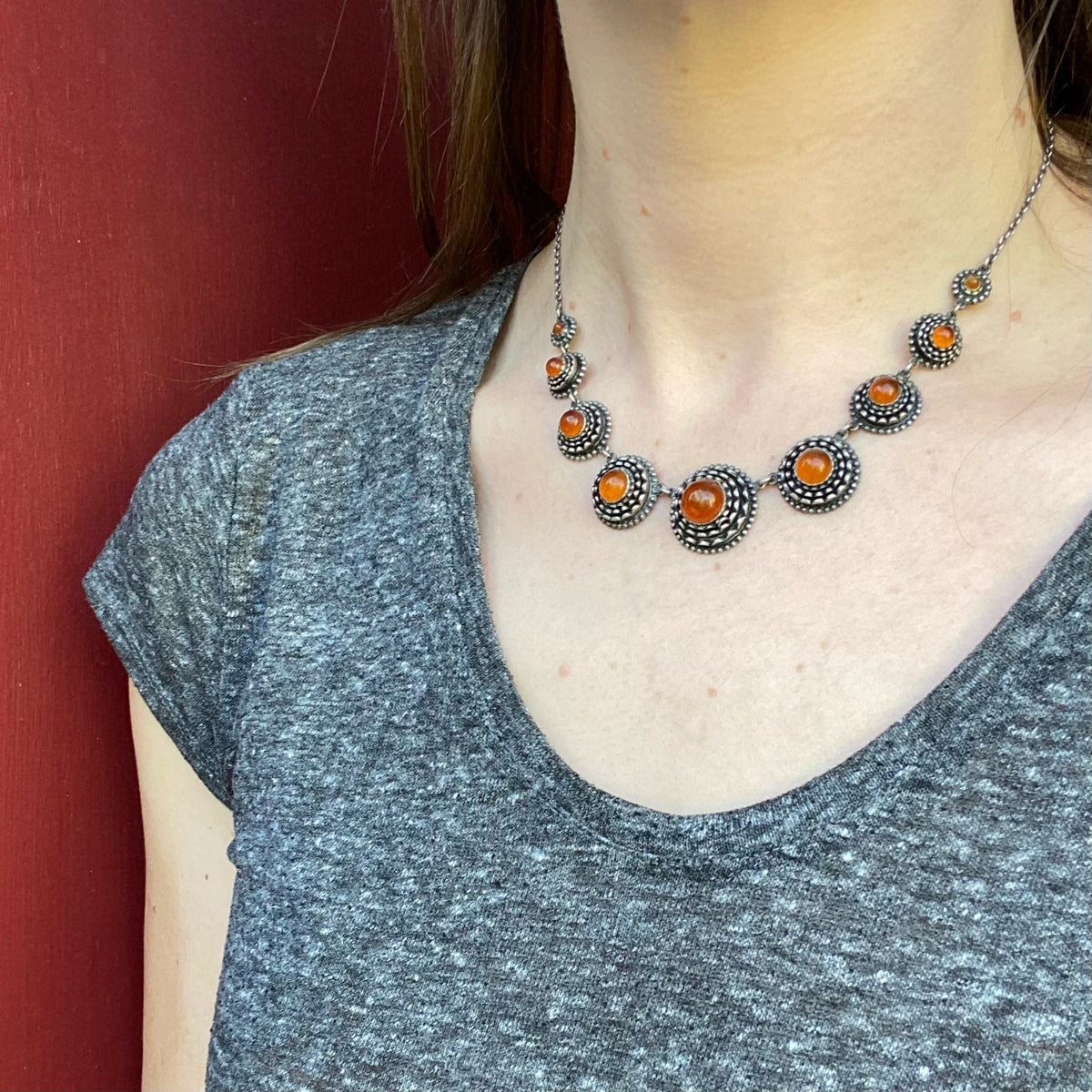Rich Amber in Russian Silver Necklace