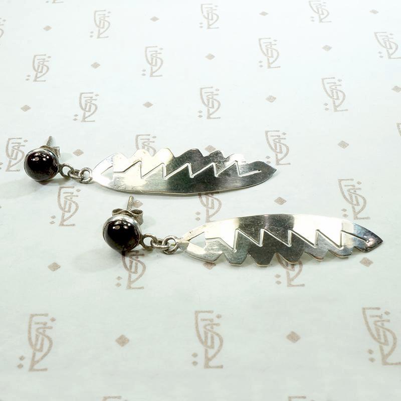 Feather & Arrow Silver Earrings with Garnets