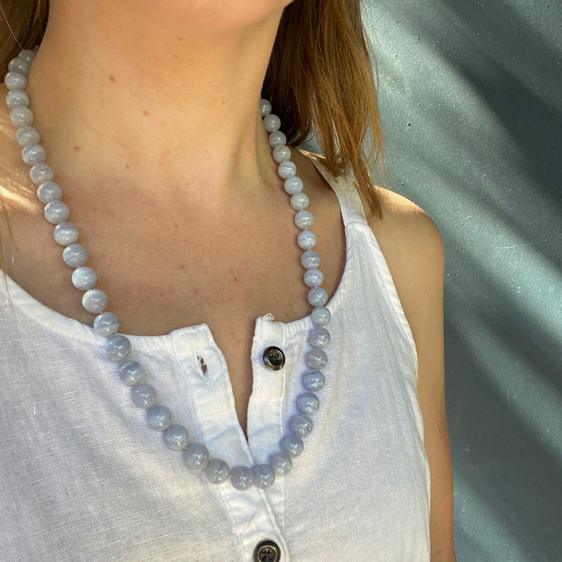 Tranquil Blue Lace Agate Bead Necklace