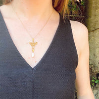Stunning Krementz Gold & Pearl Lavalier Pendant