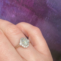 Flashing Opal & Diamond Halo Ring in Platinum & 18ct Gold