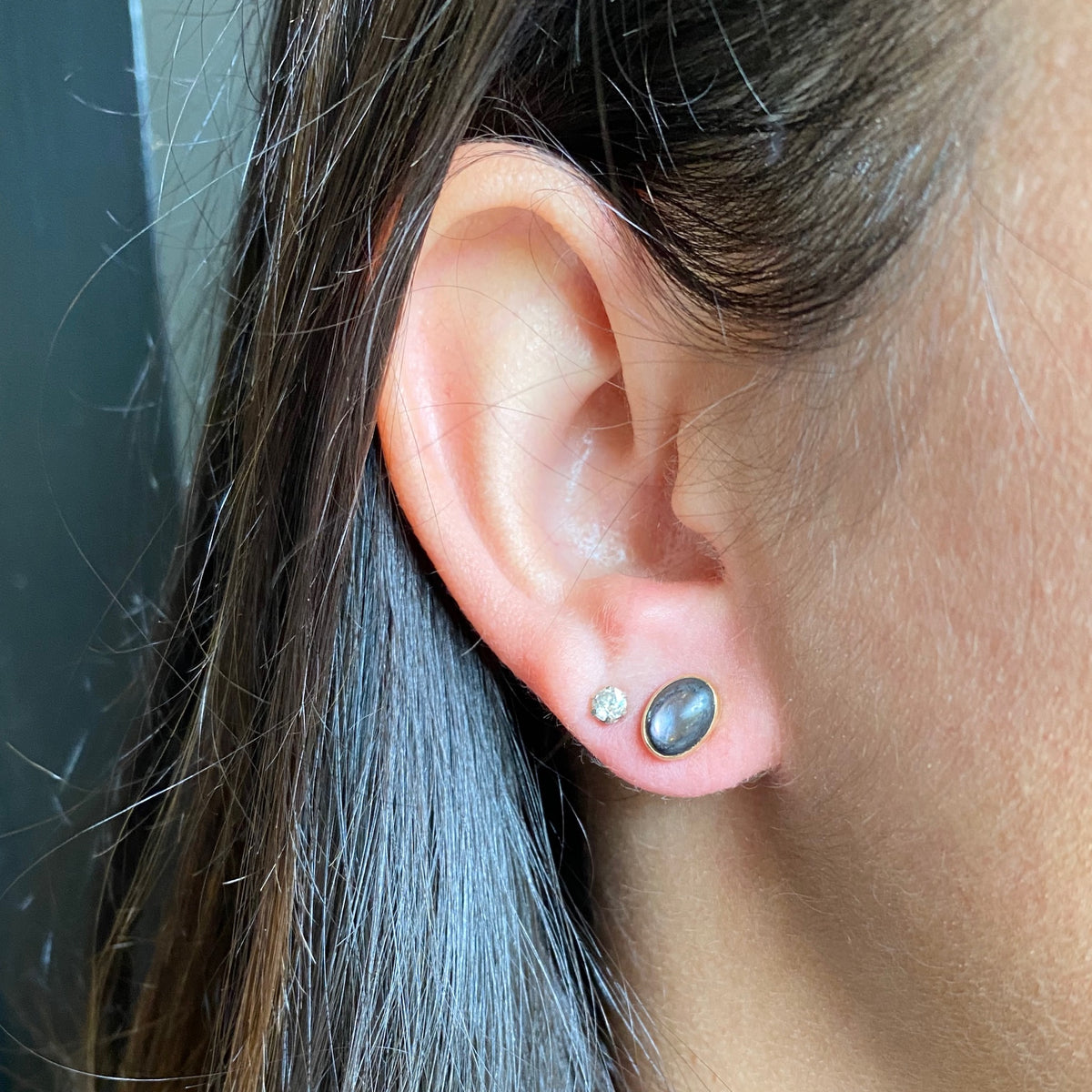 Dark Iridescence Labradorite Stud Earrings