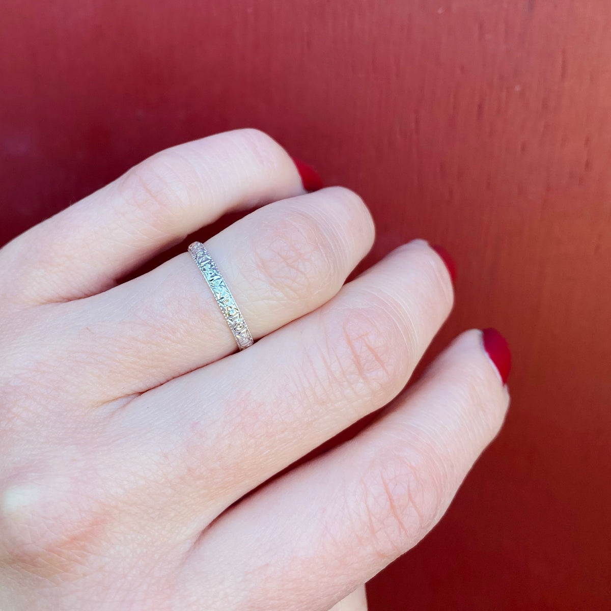 Bright White & Crisp Forget Me Not Wedding Band