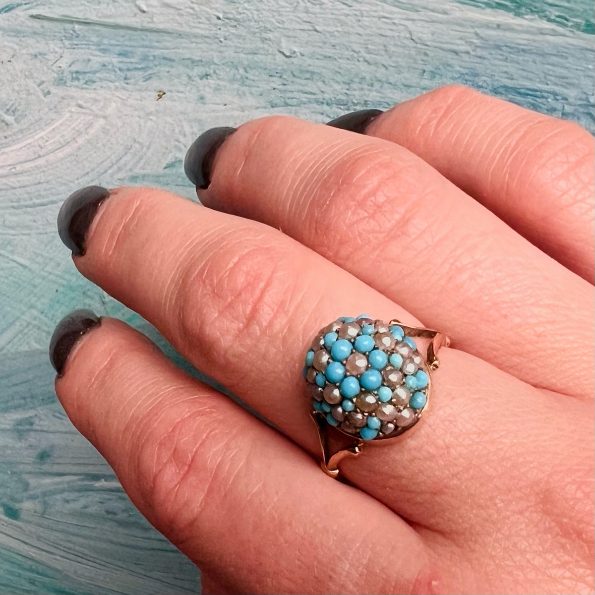Starry Pavé Pearl & Turquoise Dome Ring