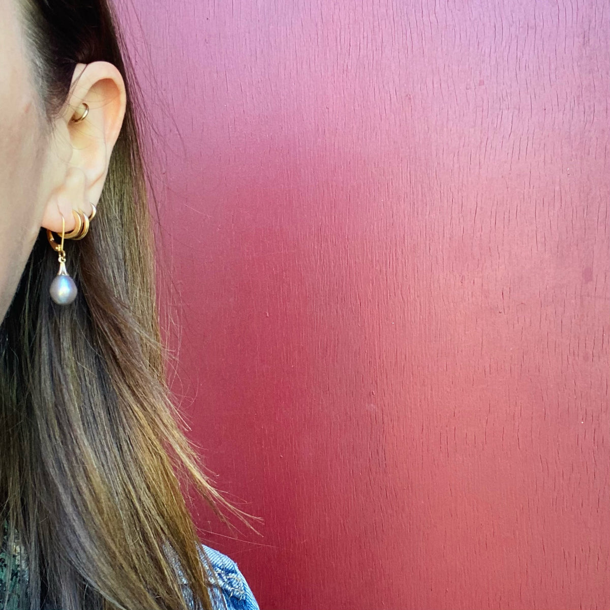 Peacock Hued Black Pearl & Gold Earrings