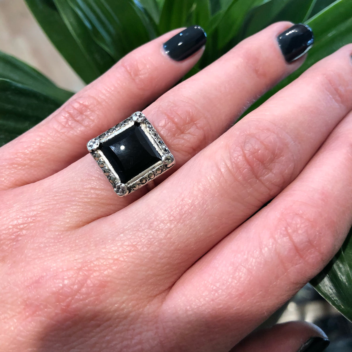 Vintage 1920's Square Onyx Sterling Ring