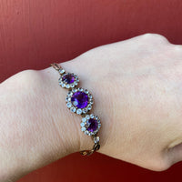 Cheerful White Sapphire and Amethyst Flower Bracelet