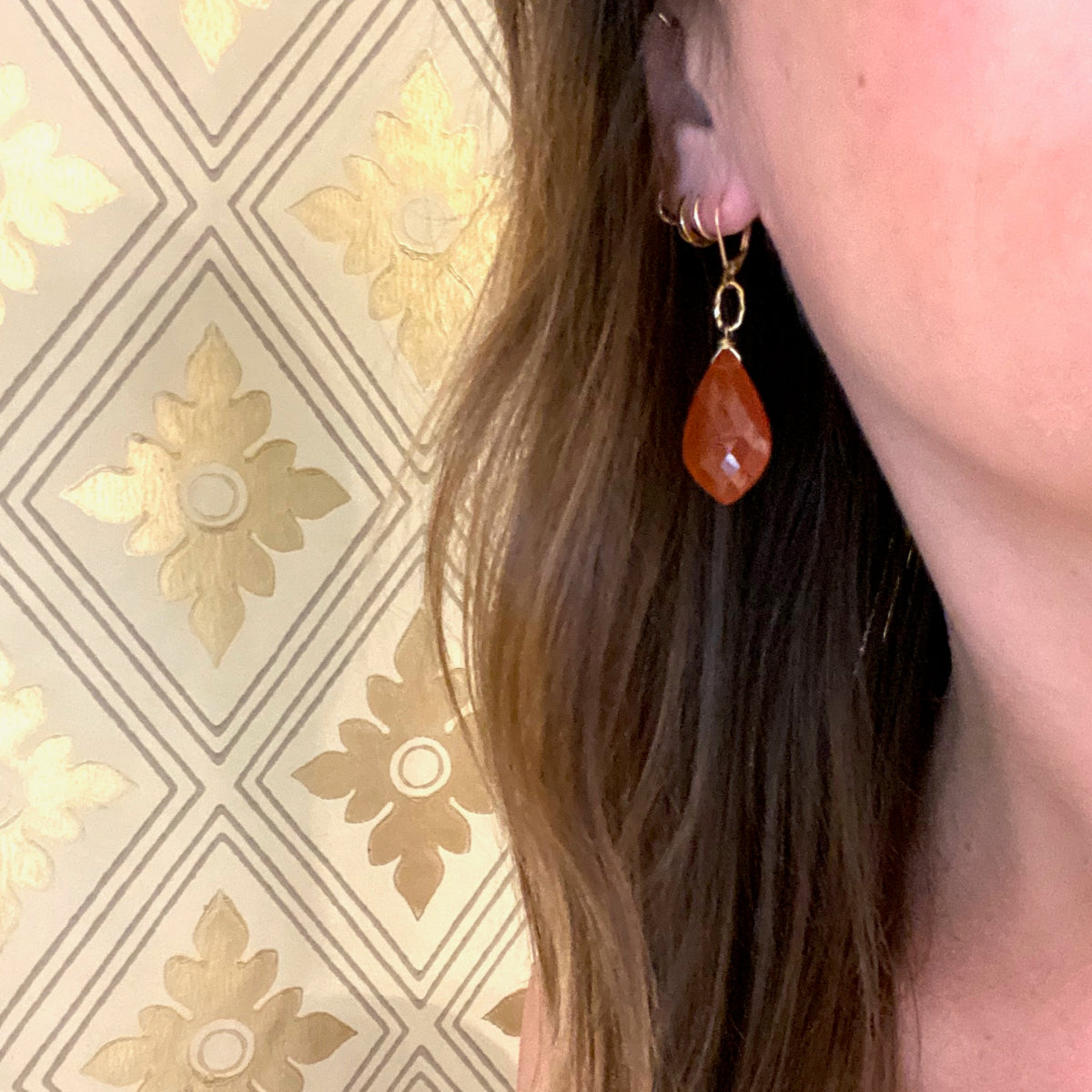 Faceted Carnelian Earrings with Handmade Gold Details by brunet