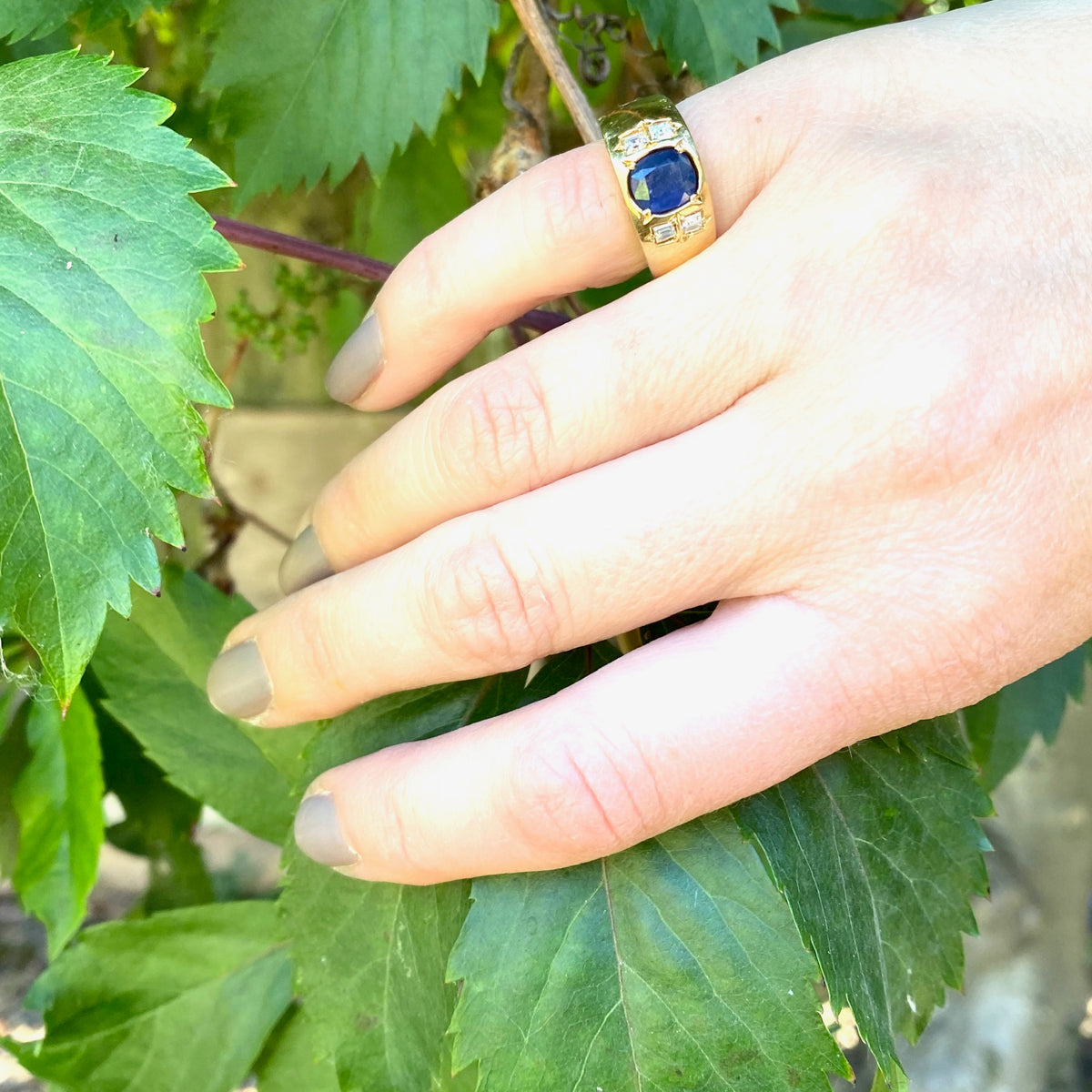 18k Gold Sapphire and Diamond Gypsy Band
