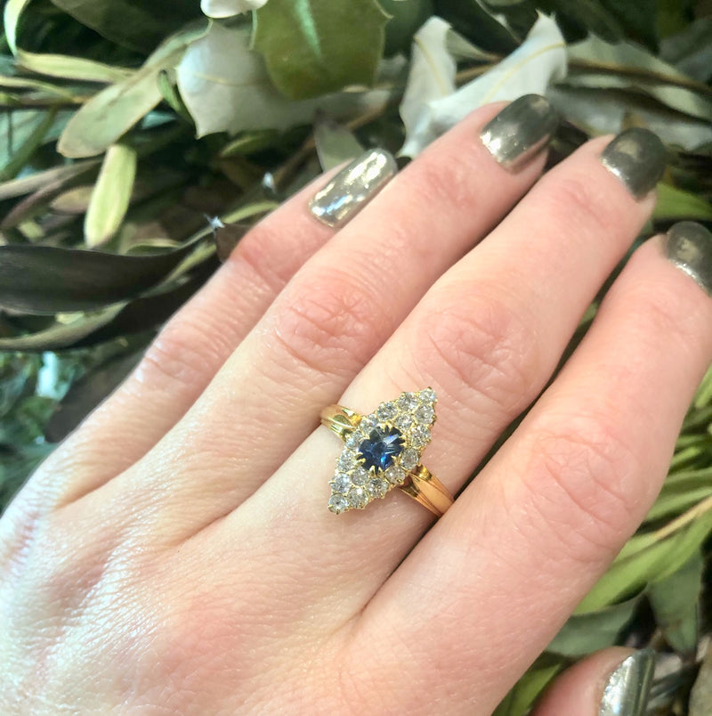 Victorian Navette Sapphire and Diamond Ring