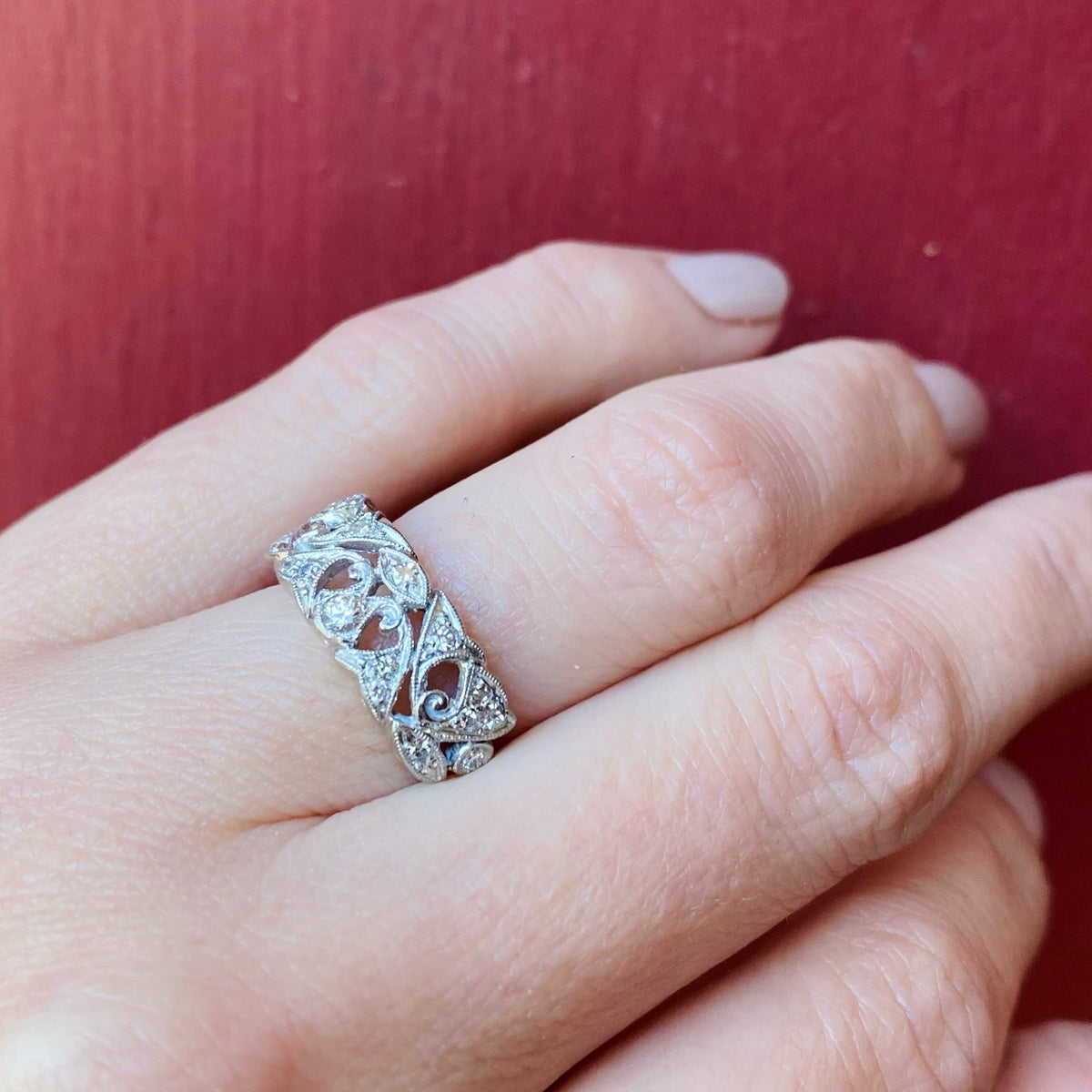 Lacy Platinum Paisley Over Gold Diamond Band
