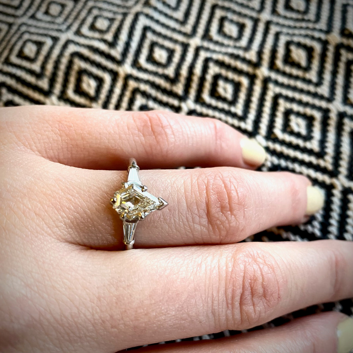 Dramatic Shield Cut Diamond Platinum Engagement Ring