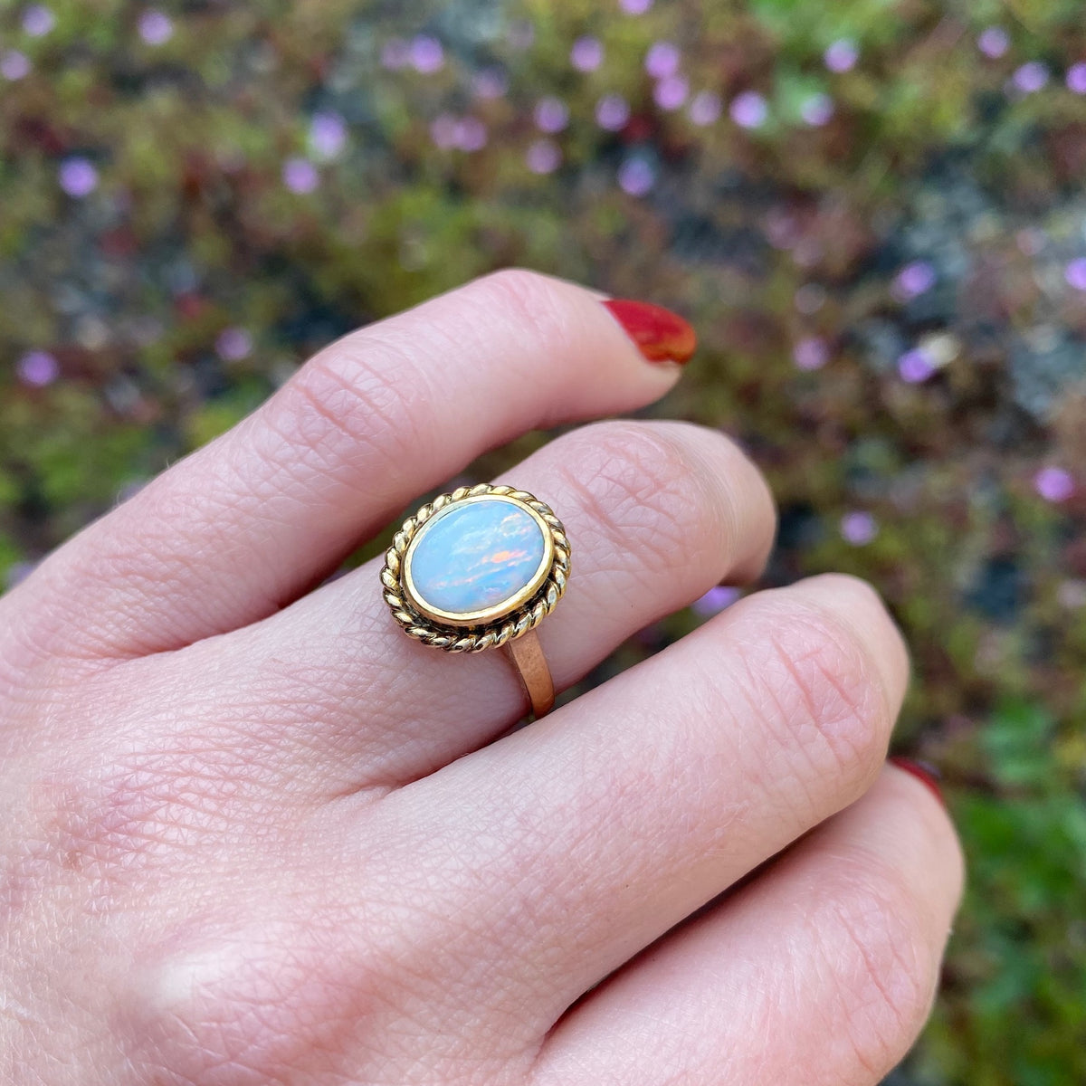 Oval Opal Ring with Gold Rope Detail