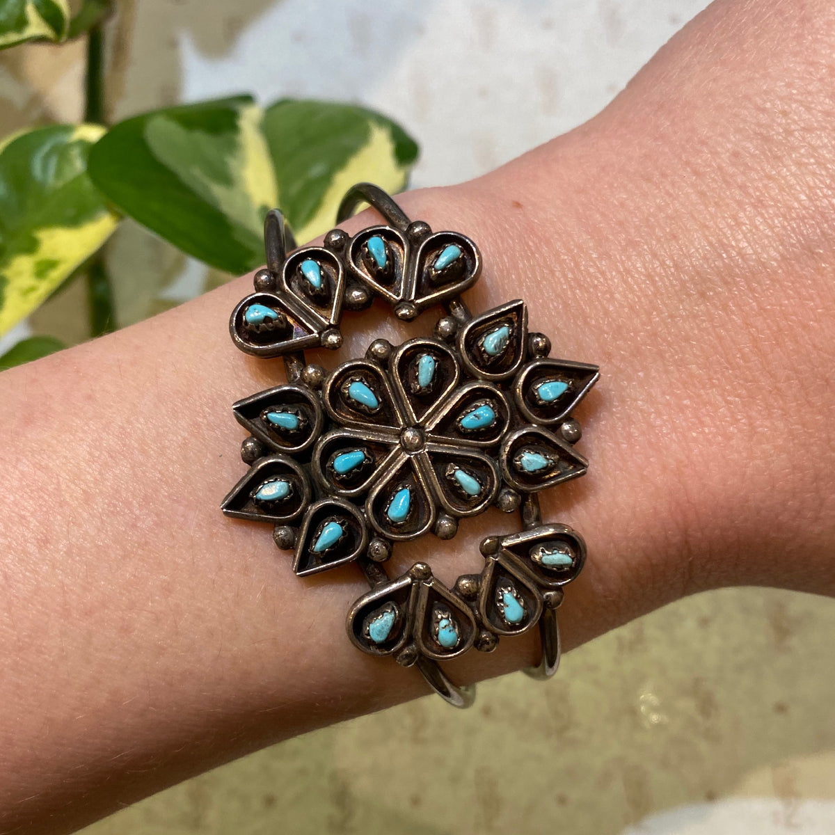 Lovely Vintage Petit Point Turquoise Cuff Bracelet