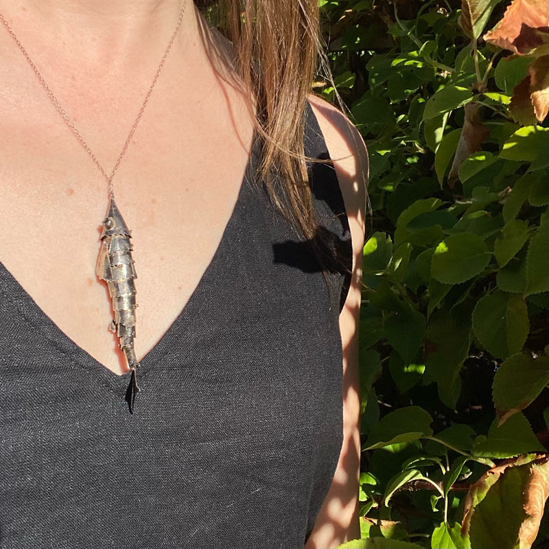 Lively Sterling Silver Articulated Fish Necklace