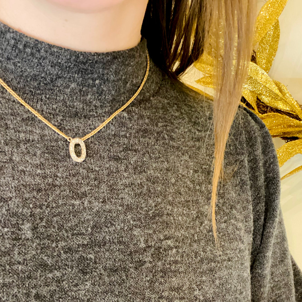 The Flattened Gold Curb Chain with Diamond Oval
