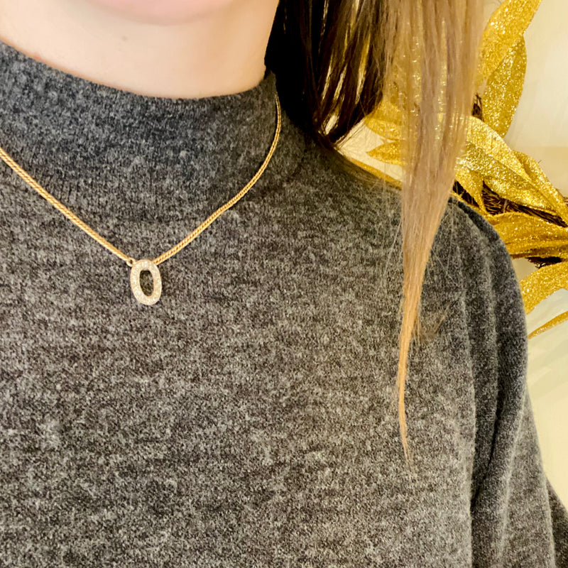 The Flattened Gold Curb Chain with Diamond Oval