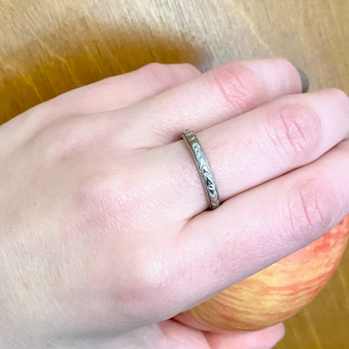 Subtle 18k White Gold Floral Band