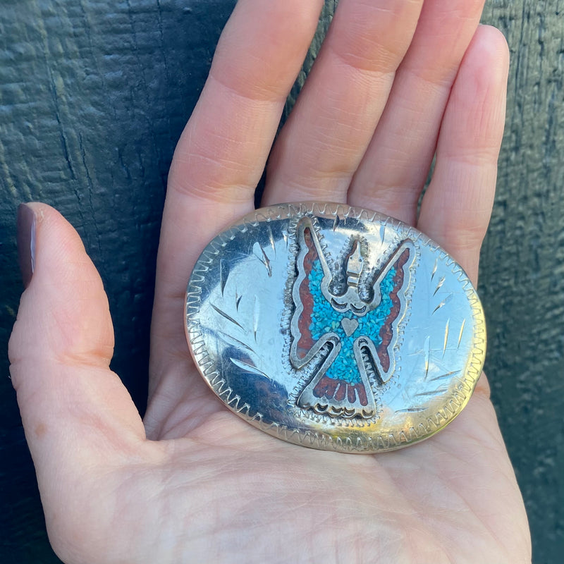 Peyote Bird Stone Inlay in Sterling Belt Buckle