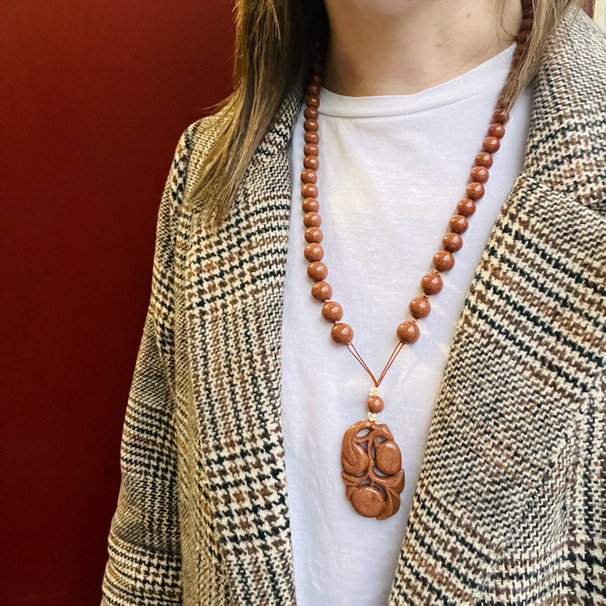 Goldstone Carved Plums & Beads Necklace