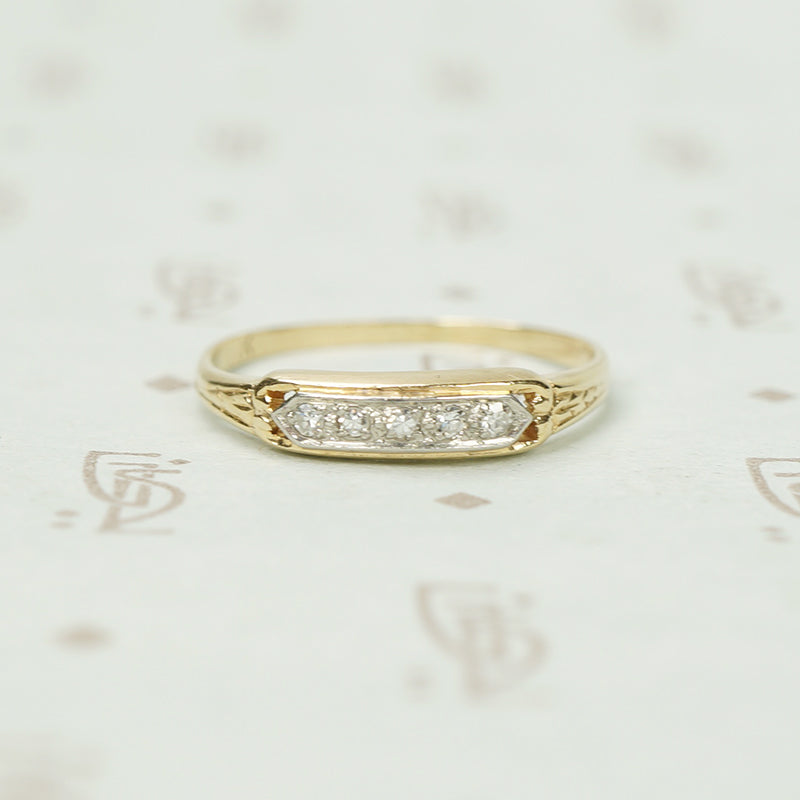 Slim Vintage Two Tone Gold and Diamond Band