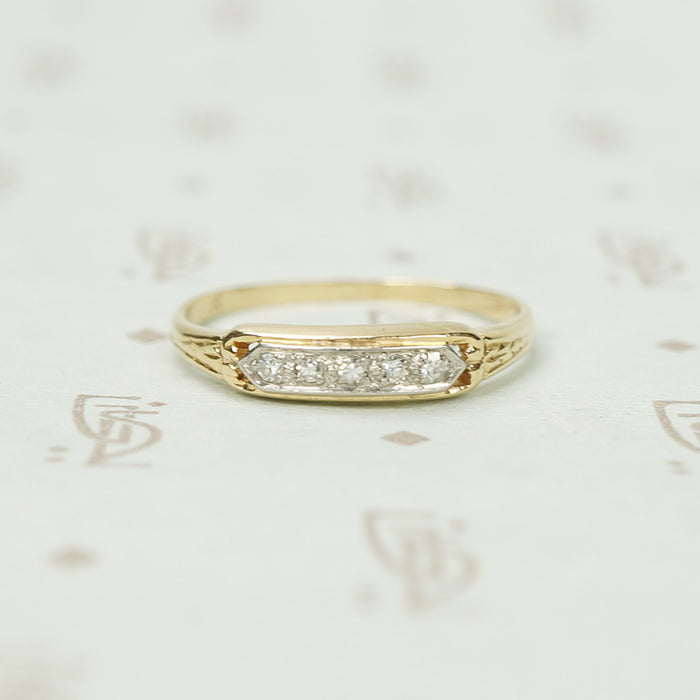 Slim Vintage Two Tone Gold and Diamond Band