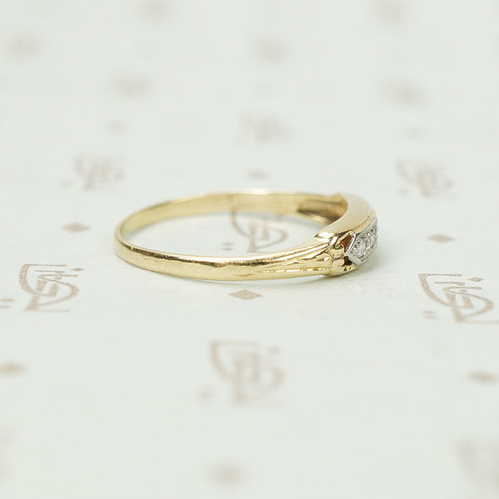 Slim Vintage Two Tone Gold and Diamond Band