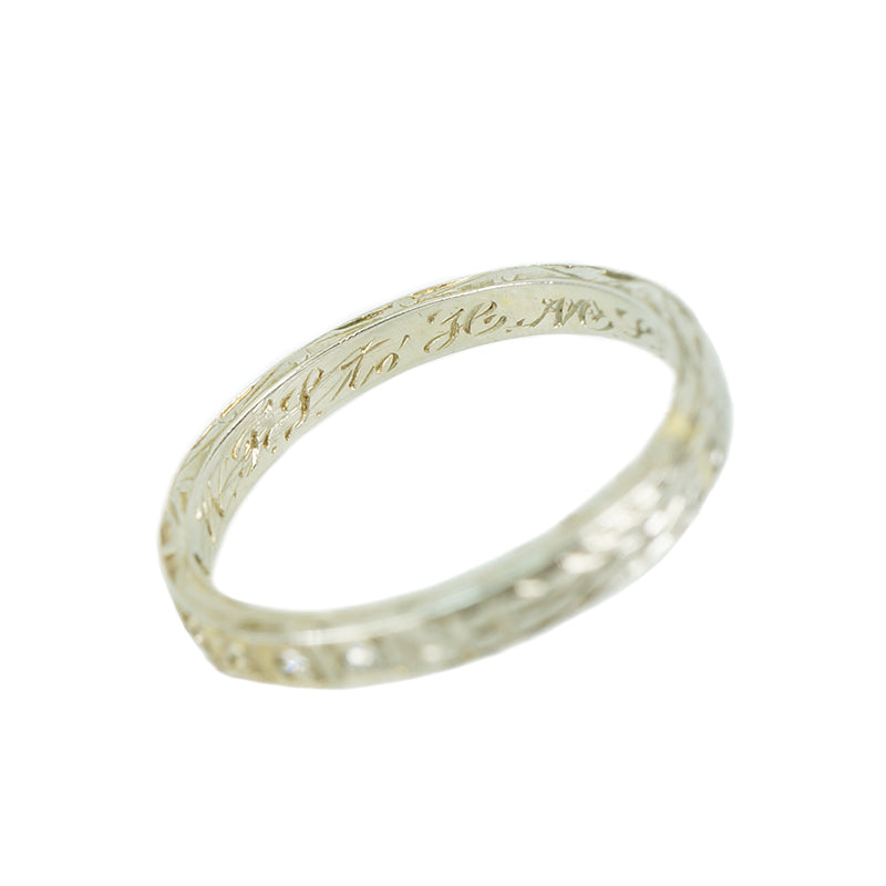 art deco 5 diamond decorated band showing personal engraving