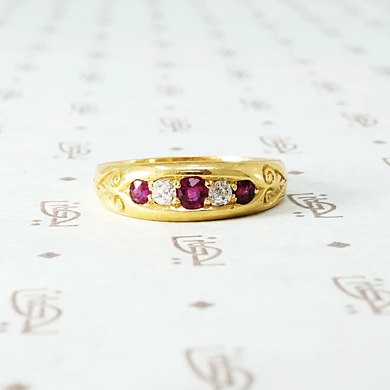 Victorian Table Cut Ruby and Diamond Band