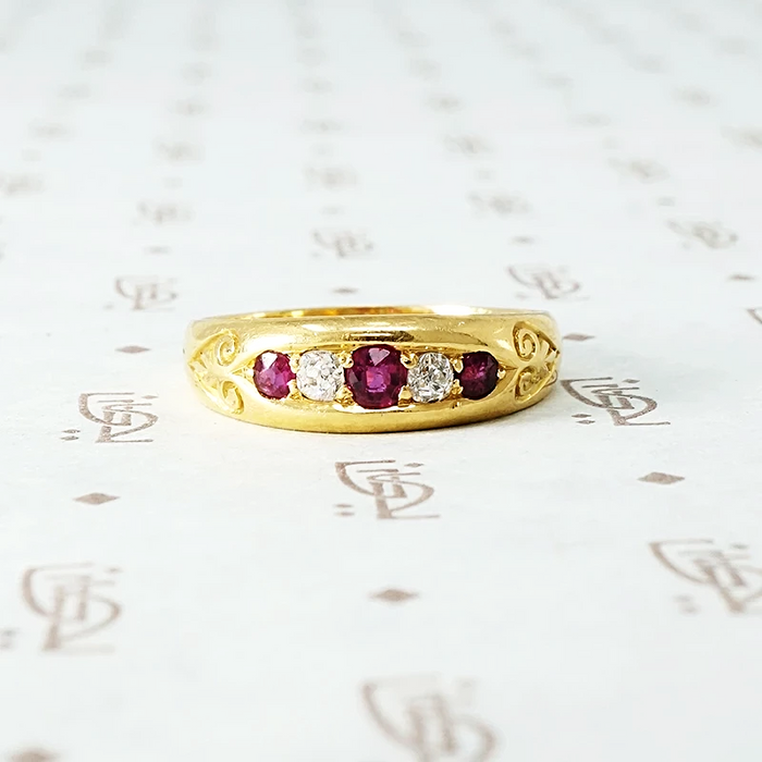 Victorian Table Cut Ruby and Diamond Band