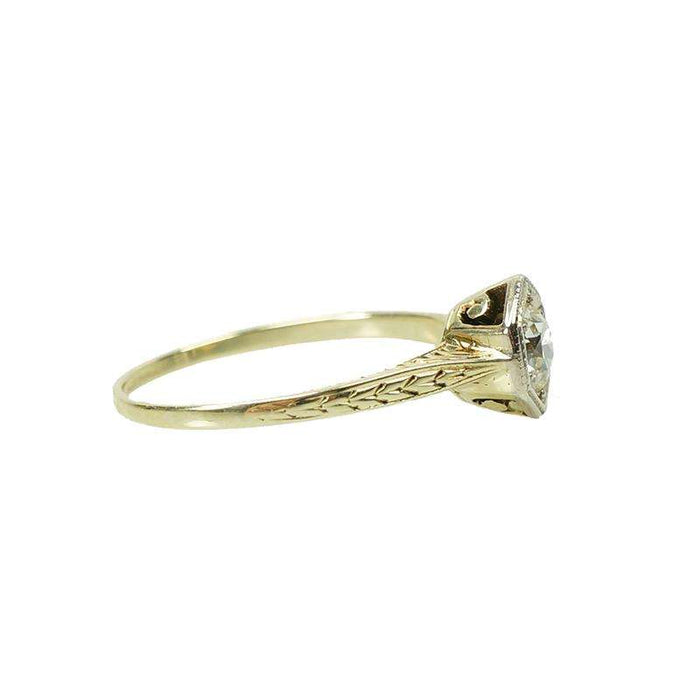 Vintage Yellow Gold Deco Engraved OEC Solitaire