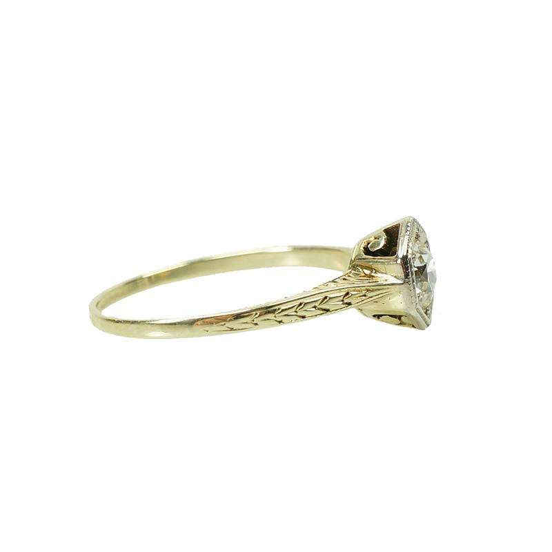 Vintage Yellow Gold Deco Engraved OEC Solitaire