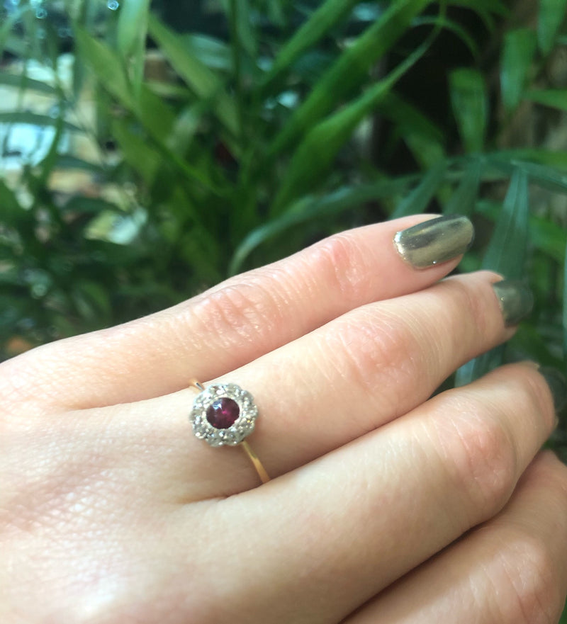Sweet Ruby and Diamond Floral Cluster Ring
