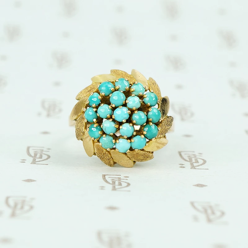 1960's 14k yellow gold and turquoise flower ring