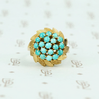 1960's 14k yellow gold and turquoise flower ring