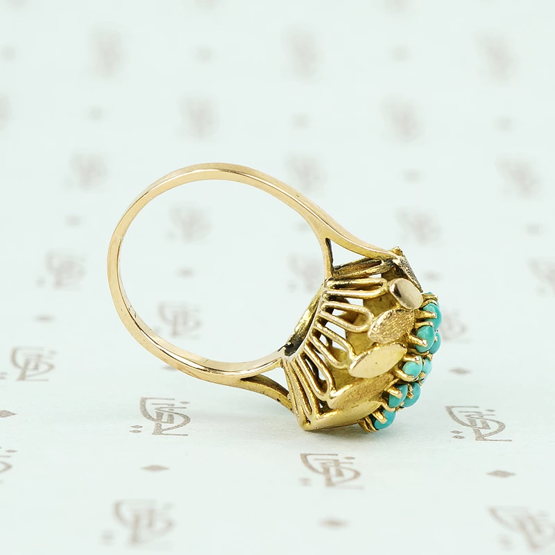 1960's 14k yellow gold and turquoise flower ring