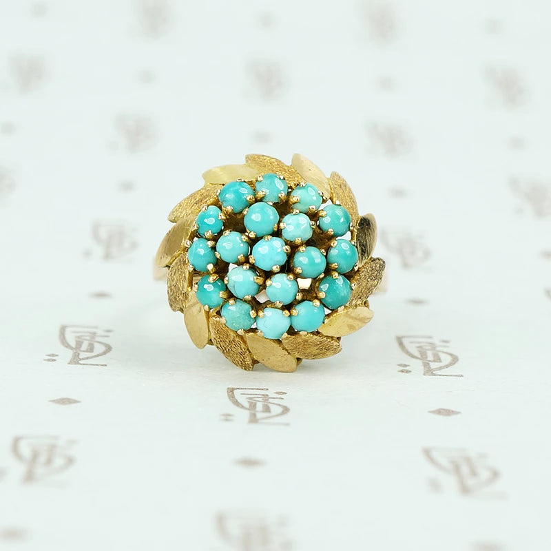 1960's 14k yellow gold and turquoise flower ring