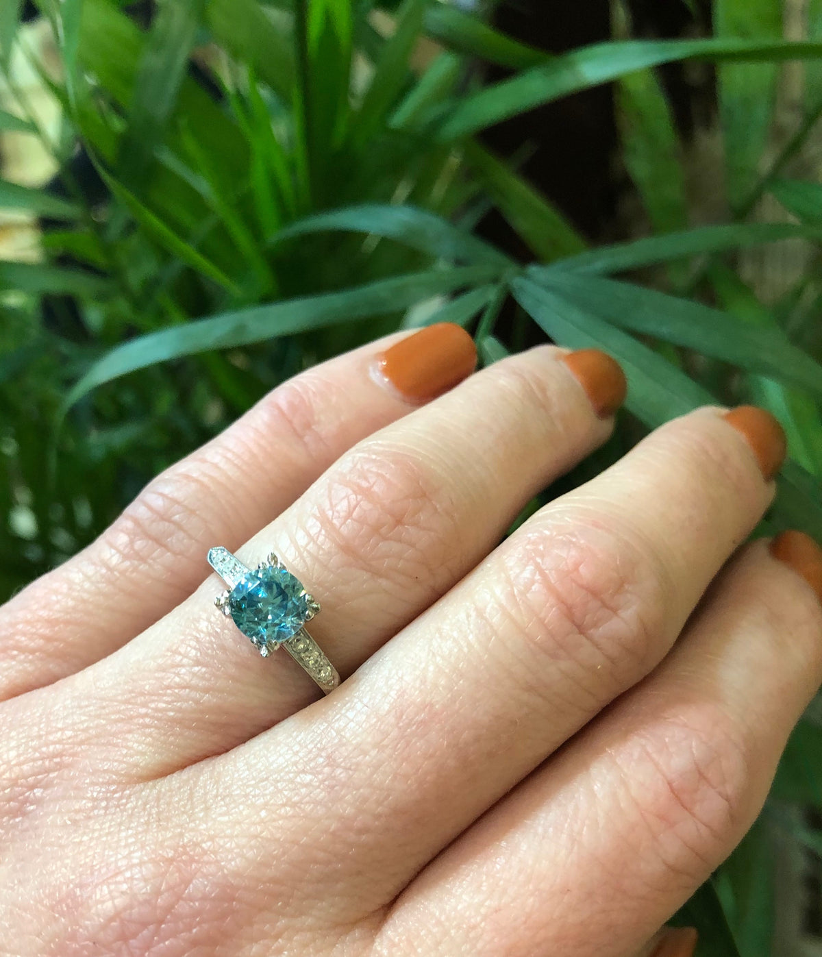 Classic 1940's Platinum Blue Zircon Engagement Ring