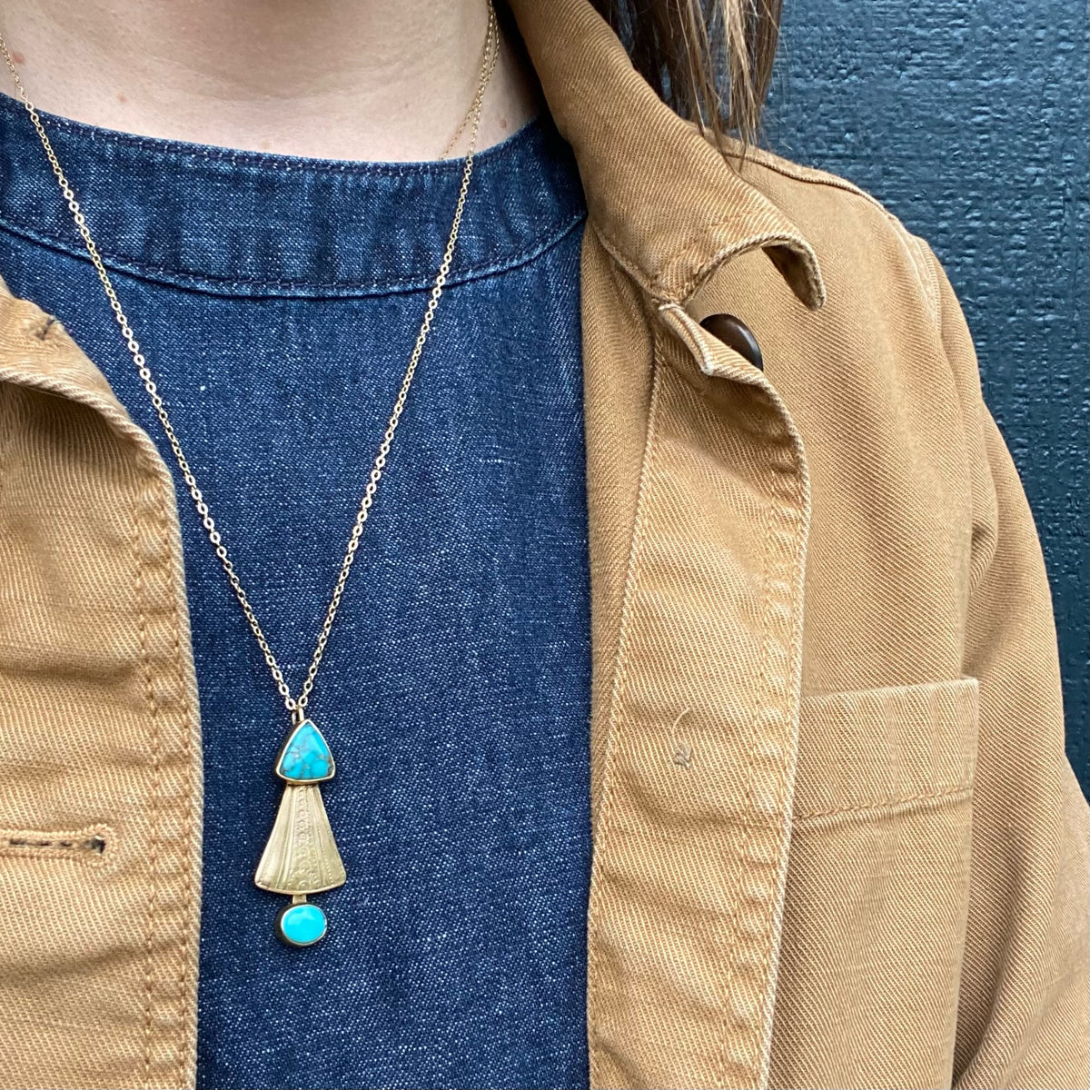 Turquoise and Gold Mid Century Pendant