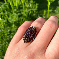 Moody Garnet Cluster Ring in Silver Gilt c.1930