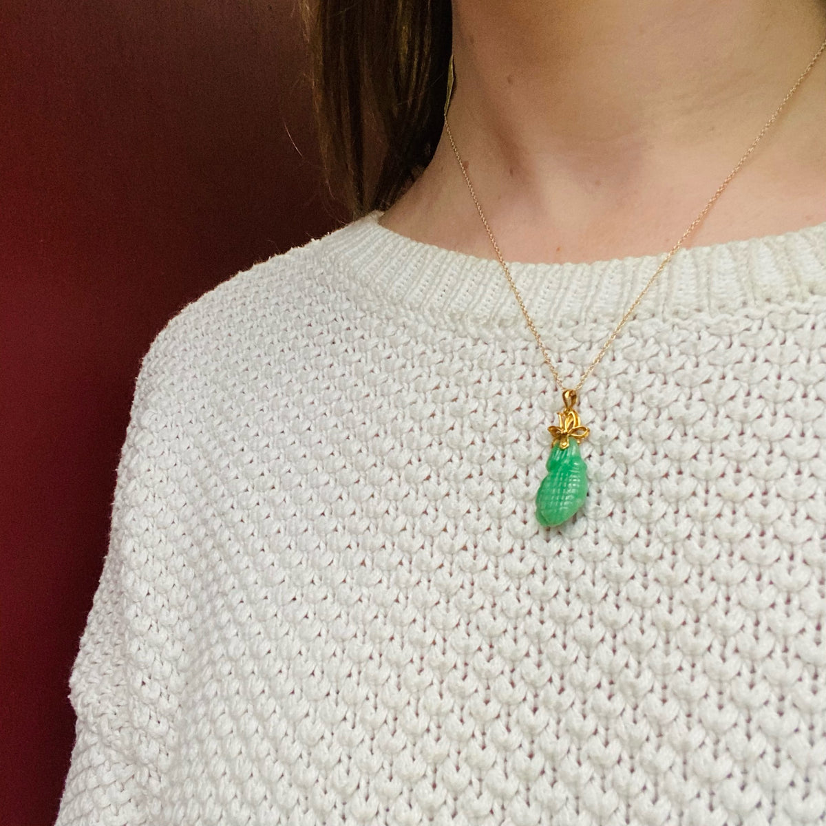 Lychee Fruit Jade Pendant with 22k Detail