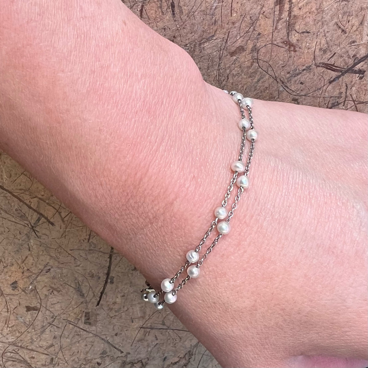 Delicate Edwardian Two Strand Platinum & Pearl Bracelet