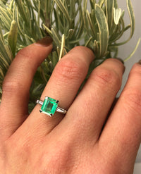 Emerald and Diamond Baguette Vintage Engagement Ring